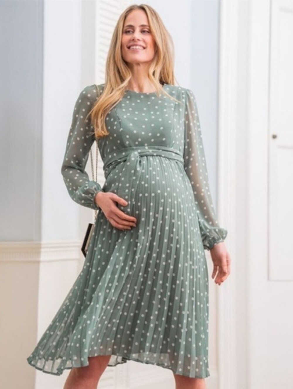 Seraphine Maternity Nursing Dress Polk A Dot Pleated